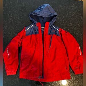 L.L. Bean Trail Model Kids Red & Navy Fleece Lined Hooded Raincoat